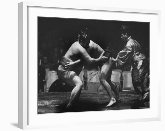 Sumo Wrestlers During Match-Bill Ray-Framed Photographic Print