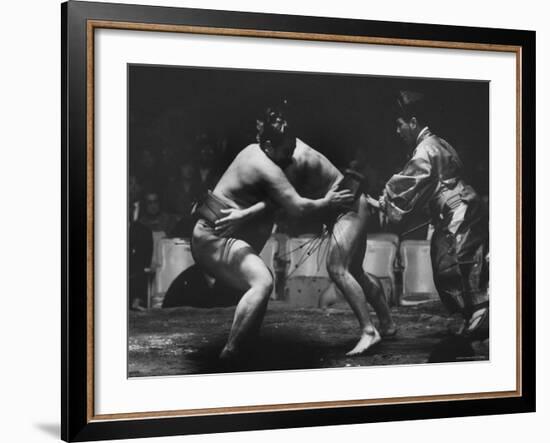 Sumo Wrestlers During Match-Bill Ray-Framed Photographic Print