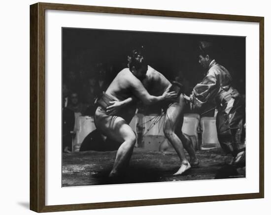 Sumo Wrestlers During Match-Bill Ray-Framed Photographic Print