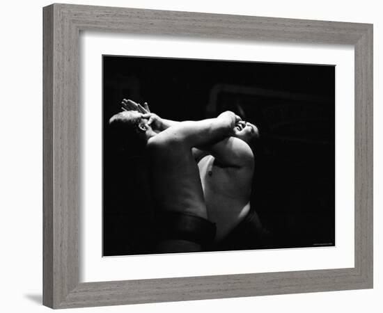 Sumo Wrestlers During Match-Bill Ray-Framed Photographic Print