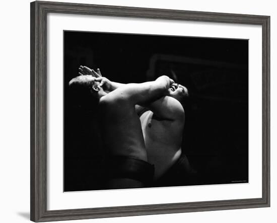 Sumo Wrestlers During Match-Bill Ray-Framed Photographic Print