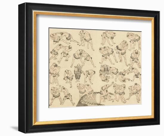 Sumo Wrestlers-Katsushika Hokusai-Framed Giclee Print