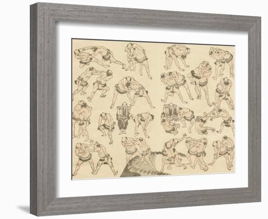 Sumo Wrestlers-Katsushika Hokusai-Framed Giclee Print