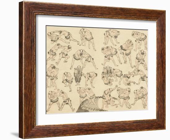 Sumo Wrestlers-Katsushika Hokusai-Framed Giclee Print