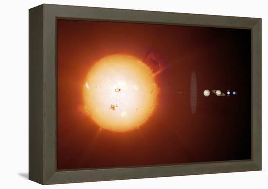 Sun And Planets, Size Comparison-Detlev Van Ravenswaay-Framed Premier Image Canvas
