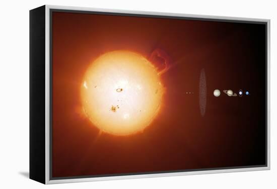 Sun And Planets, Size Comparison-Detlev Van Ravenswaay-Framed Premier Image Canvas