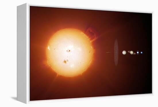 Sun And Planets, Size Comparison-Detlev Van Ravenswaay-Framed Premier Image Canvas