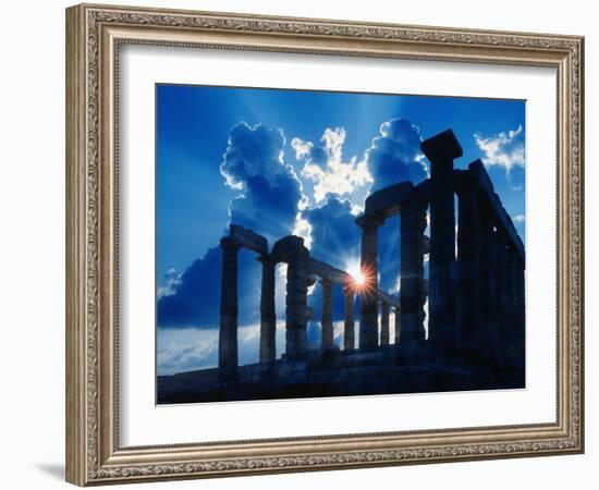 Sun Behind Temple of Poseidon-Larry Lee-Framed Premium Photographic Print