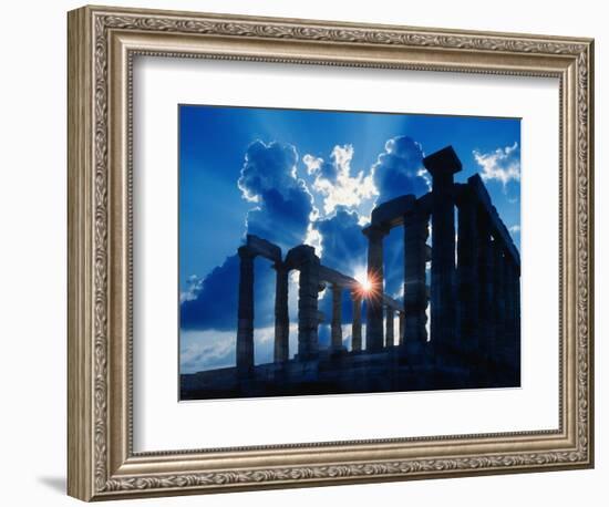 Sun Behind Temple of Poseidon-Larry Lee-Framed Photographic Print