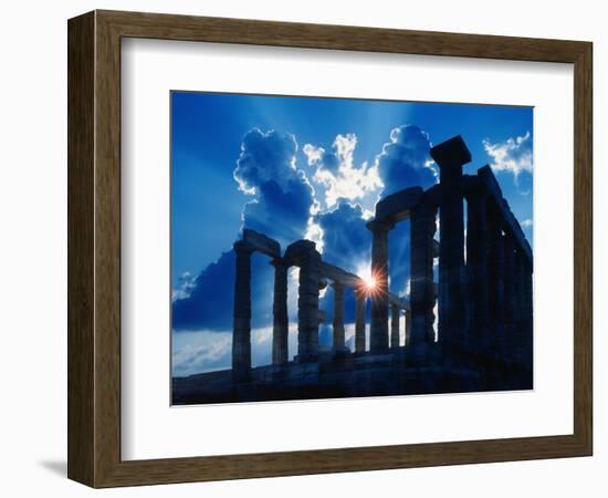 Sun Behind Temple of Poseidon-Larry Lee-Framed Photographic Print