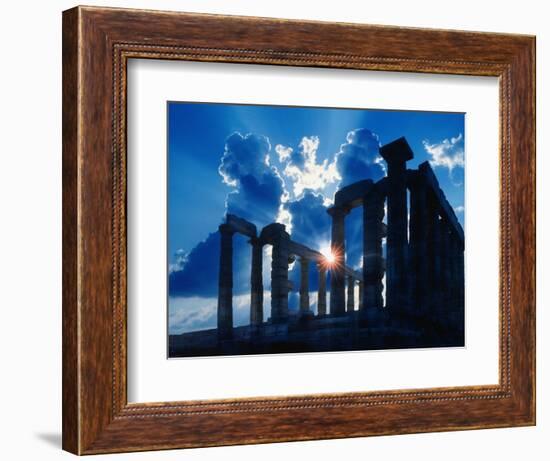 Sun Behind Temple of Poseidon-Larry Lee-Framed Photographic Print