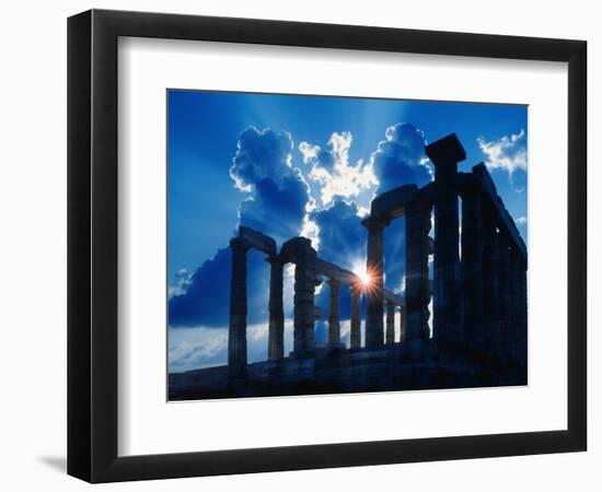 Sun Behind Temple of Poseidon-Larry Lee-Framed Photographic Print