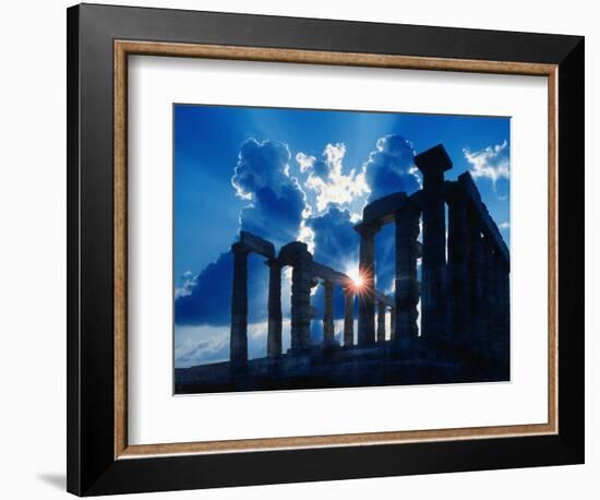 Sun Behind Temple of Poseidon-Larry Lee-Framed Photographic Print