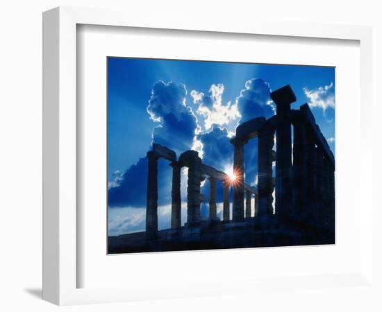 Sun Behind Temple of Poseidon-Larry Lee-Framed Photographic Print