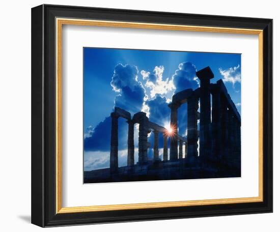 Sun Behind Temple of Poseidon-Larry Lee-Framed Photographic Print