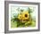 Sun Flowers And Green Vine Bouquet with Green Mountain Tops-null-Framed Photographic Print