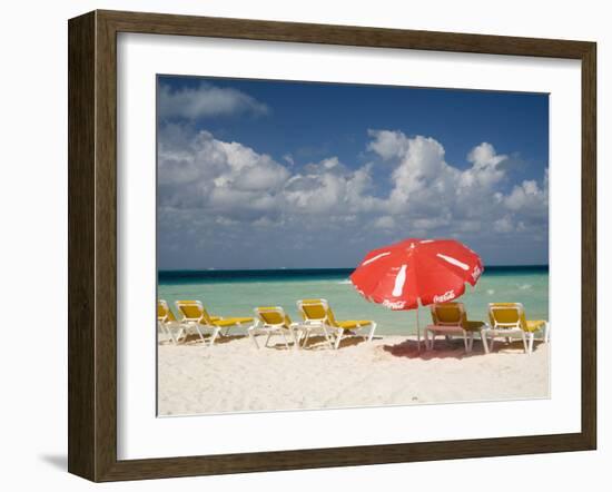 Sun Loungers and Umbrellas, Isla Mujeres, Quintana Roo, Mexico-Julie Eggers-Framed Photographic Print