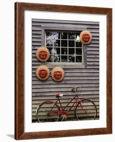 Sun Masks and Bicycle, Wiscasset, Maine, USA-Walter Bibikow-Framed Photographic Print