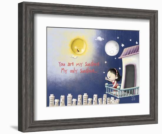 Sun, Moon, Stars-Blue Fish-Framed Art Print