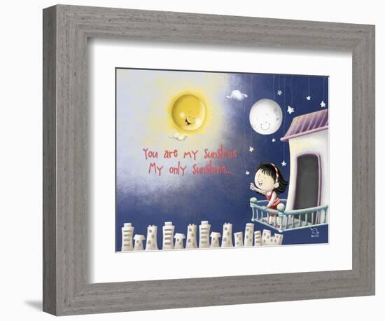 Sun, Moon, Stars-Blue Fish-Framed Art Print