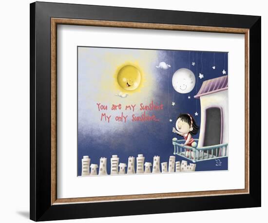 Sun, Moon, Stars-Blue Fish-Framed Art Print