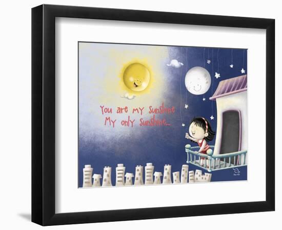 Sun, Moon, Stars-Blue Fish-Framed Art Print