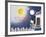 Sun, Moon, Stars-Blue Fish-Framed Art Print