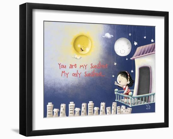 Sun, Moon, Stars-Blue Fish-Framed Art Print