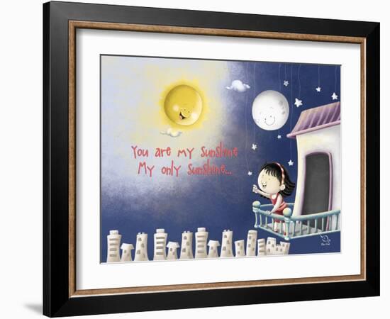 Sun, Moon, Stars-Blue Fish-Framed Art Print