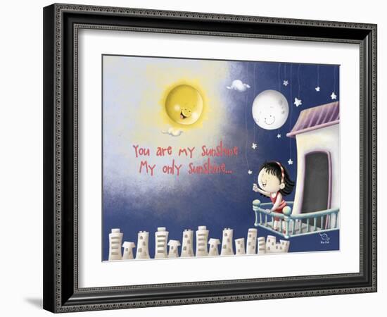 Sun, Moon, Stars-Blue Fish-Framed Art Print