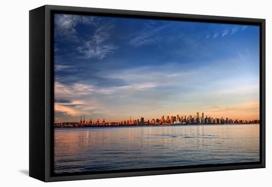 Sun Painting the City Skyline Gold, Blue Water and Sky-West Coast Scapes-Framed Premier Image Canvas