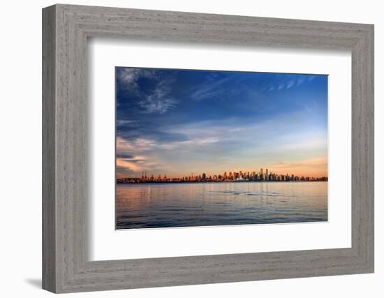 Sun Painting the City Skyline Gold, Blue Water and Sky-West Coast Scapes-Framed Photographic Print