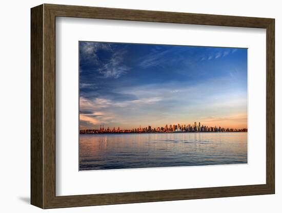 Sun Painting the City Skyline Gold, Blue Water and Sky-West Coast Scapes-Framed Photographic Print