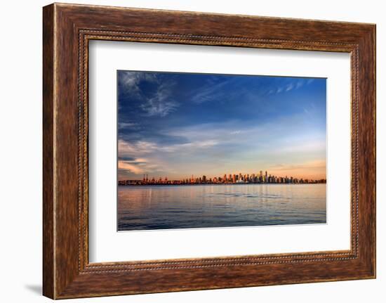 Sun Painting the City Skyline Gold, Blue Water and Sky-West Coast Scapes-Framed Photographic Print