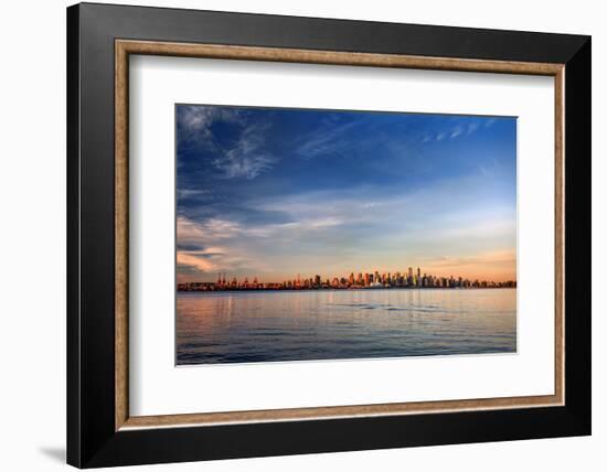 Sun Painting the City Skyline Gold, Blue Water and Sky-West Coast Scapes-Framed Photographic Print