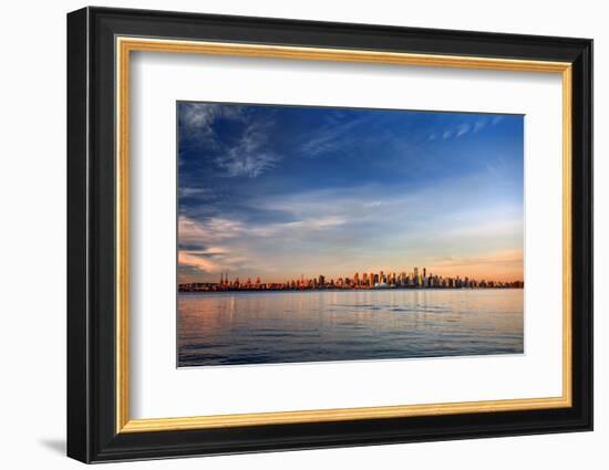 Sun Painting the City Skyline Gold, Blue Water and Sky-West Coast Scapes-Framed Photographic Print