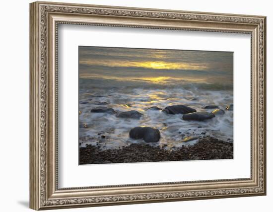 Sun Reflecting on Sea Surface with Rocks on Beach, Scotland, UK, June 2009-Mu?oz-Framed Photographic Print