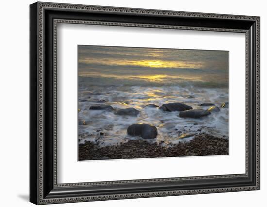 Sun Reflecting on Sea Surface with Rocks on Beach, Scotland, UK, June 2009-Mu?oz-Framed Photographic Print