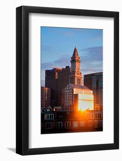 Sun reflects in windows of Boston skyline and, Commerce House Tower, Boston, MA-null-Framed Photographic Print