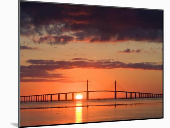 Sun Rises Behind the Sunshine Skyway Bridge, Pinellas County, Florida-Jerry & Marcy Monkman-Mounted Photographic Print