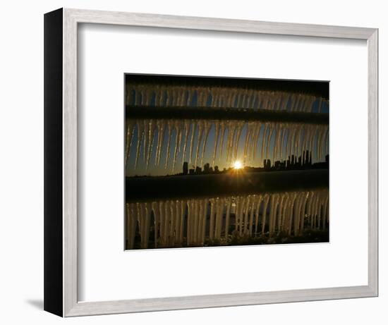 Sun Sets on a Sub Zero Day Behind the Skyline of Milwaukee-null-Framed Photographic Print