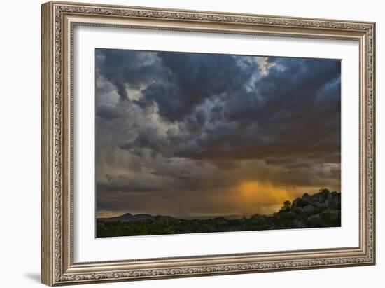 Sun Sets On Mopane Trees & Granite Boulders, Rain Storm Through Damaraland At The Hoada Campsite-Karine Aigner-Framed Photographic Print