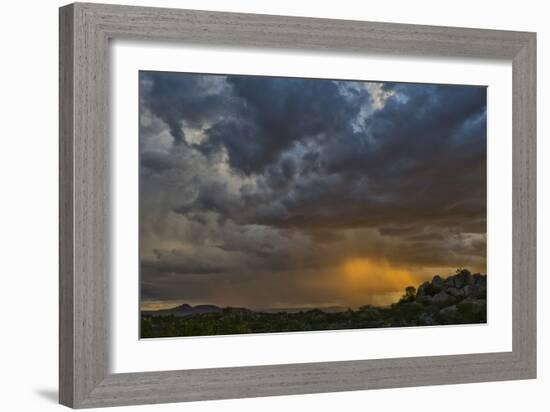 Sun Sets On Mopane Trees & Granite Boulders, Rain Storm Through Damaraland At The Hoada Campsite-Karine Aigner-Framed Photographic Print