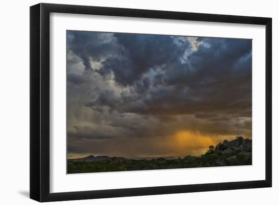 Sun Sets On Mopane Trees & Granite Boulders, Rain Storm Through Damaraland At The Hoada Campsite-Karine Aigner-Framed Photographic Print