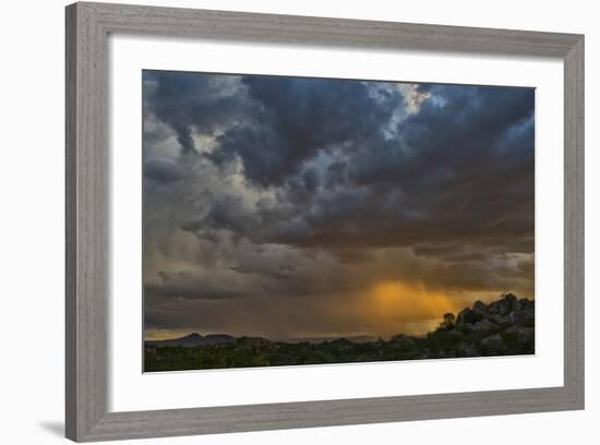 Sun Sets On Mopane Trees & Granite Boulders, Rain Storm Through Damaraland At The Hoada Campsite-Karine Aigner-Framed Photographic Print