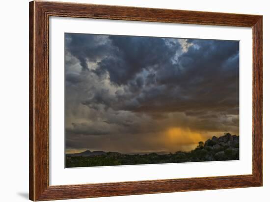 Sun Sets On Mopane Trees & Granite Boulders, Rain Storm Through Damaraland At The Hoada Campsite-Karine Aigner-Framed Photographic Print