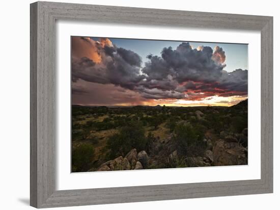 Sun Sets On Mopane Trees & Granite Boulders, Rain Storm Travels Damaraland, Hoada (Grootberg Lodge)-Karine Aigner-Framed Photographic Print