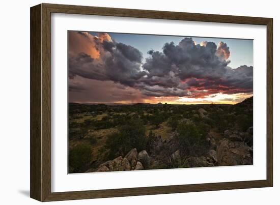 Sun Sets On Mopane Trees & Granite Boulders, Rain Storm Travels Damaraland, Hoada (Grootberg Lodge)-Karine Aigner-Framed Photographic Print