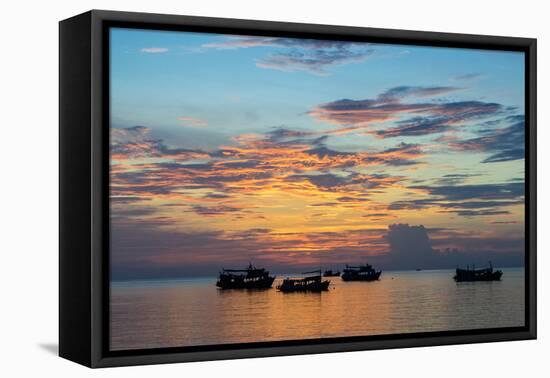 Sun sets over scuba diving boats in Koh Tao, Thailand, Southeast Asia, Asia-Logan Brown-Framed Premier Image Canvas