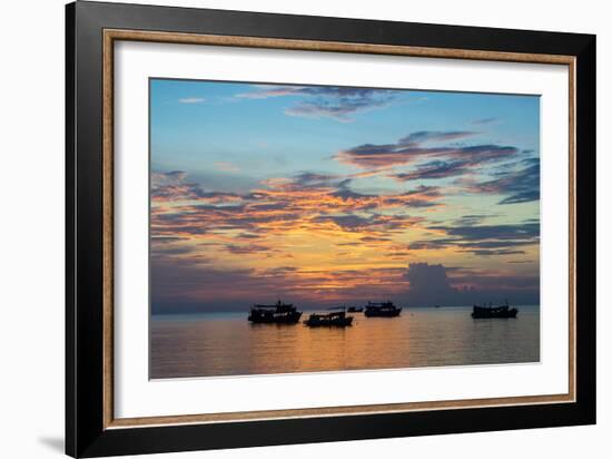 Sun sets over scuba diving boats in Koh Tao, Thailand, Southeast Asia, Asia-Logan Brown-Framed Photographic Print